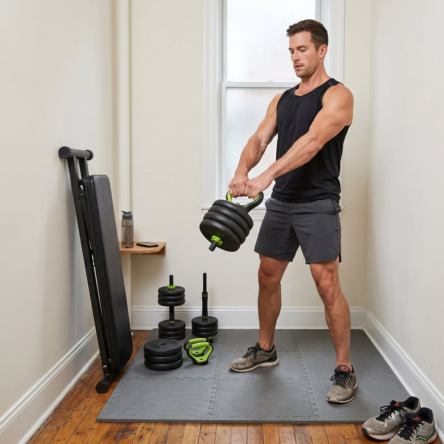 CINQ dumbbell in a real home by linen curtains